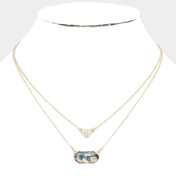 Heart Hexagon Bead Pendant Double Layered Necklace