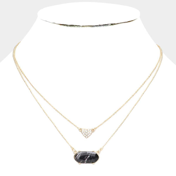 Heart Hexagon Bead Pendant Double Layered Necklace