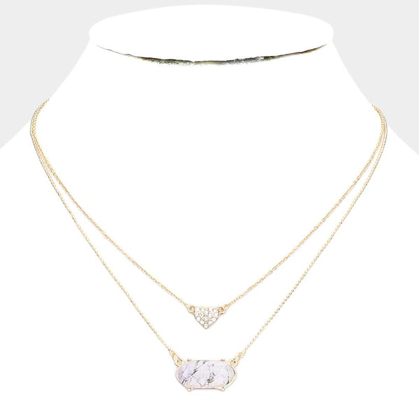 Heart Hexagon Bead Pendant Double Layered Necklace