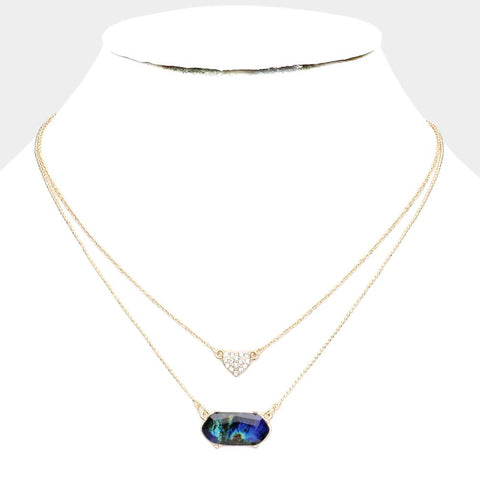 Heart Hexagon Bead Pendant Double Layered Necklace