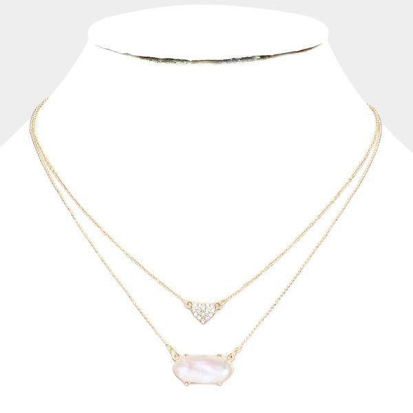 Heart Hexagon Bead Pendant Double Layered Necklace