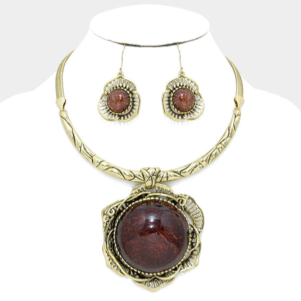 Wire Glass Cabochon Pendant Necklace