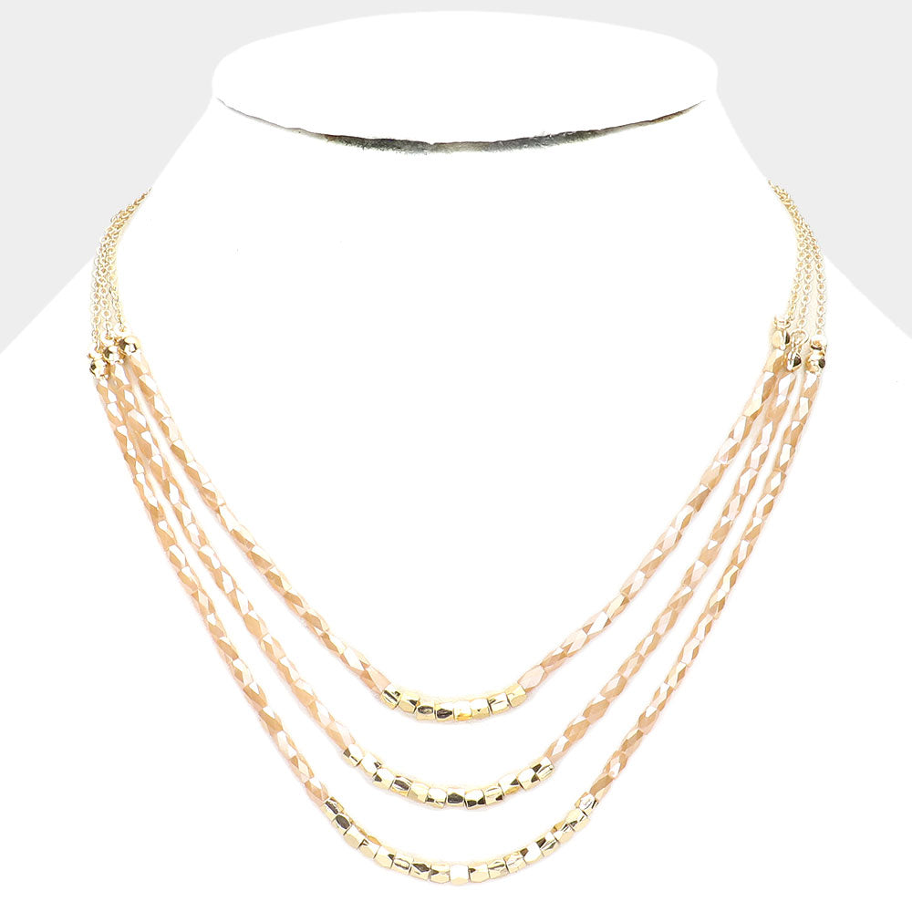 Faceted Beaded Triple Layered Bib Necklace