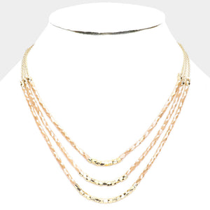 Faceted Beaded Triple Layered Bib Necklace