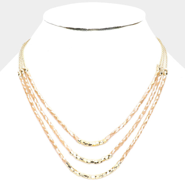 Faceted Beaded Triple Layered Bib Necklace