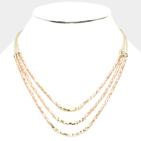 Faceted Beaded Triple Layered Bib Necklace