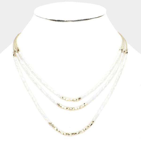 Faceted Beaded Triple Layered Bib Necklace