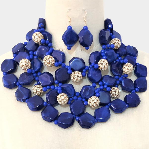 Stone Ball Marbled Bead Cluster Necklace