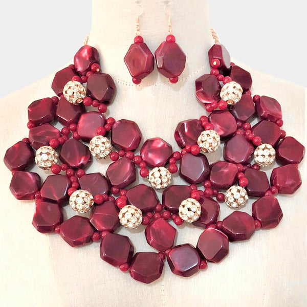 Stone Ball Marbled Bead Cluster Necklace
