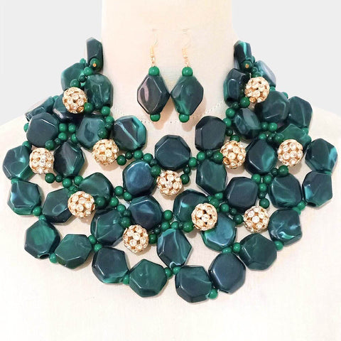 Stone Ball Marbled Bead Cluster Necklace