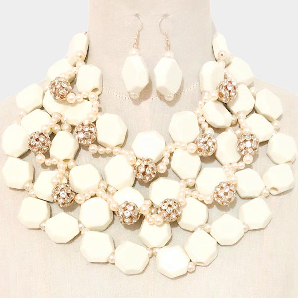 Stone Ball Marbled Bead Cluster Necklace