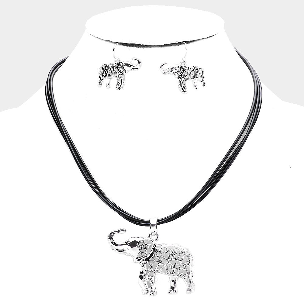 Filigree Antique Elephant Pendant Necklace
