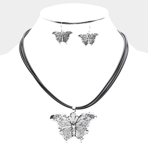 Filigree Antique Butterfly Pendant Necklace