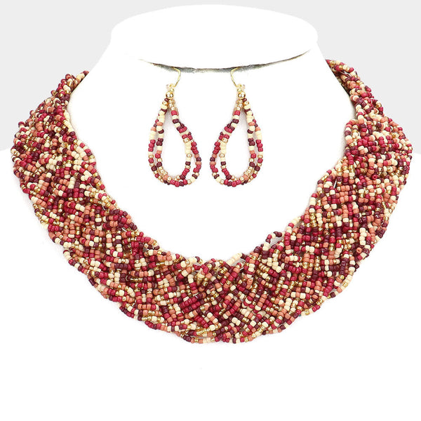 Braided Seed Beaded Collar Necklace
