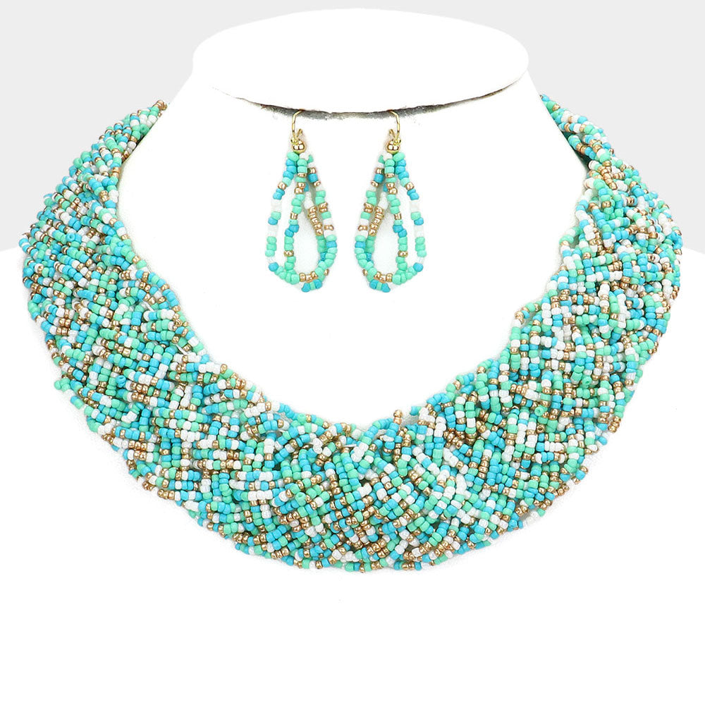 Braided Seed Beaded Collar Necklace