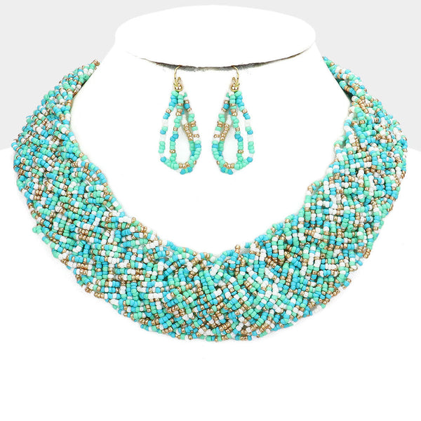 Braided Seed Beaded Collar Necklace