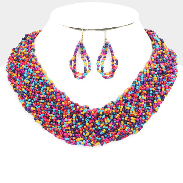 Braided Seed Beaded Collar Necklace