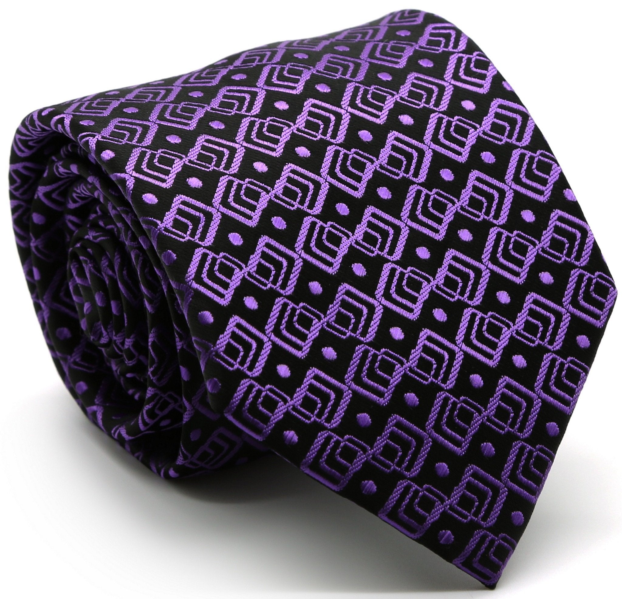 Mens Dads Classic Purple Geometric Pattern Business Casual Necktie & Hanky Set G-3