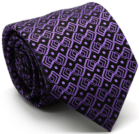 Mens Dads Classic Purple Geometric Pattern Business Casual Necktie & Hanky Set G-3