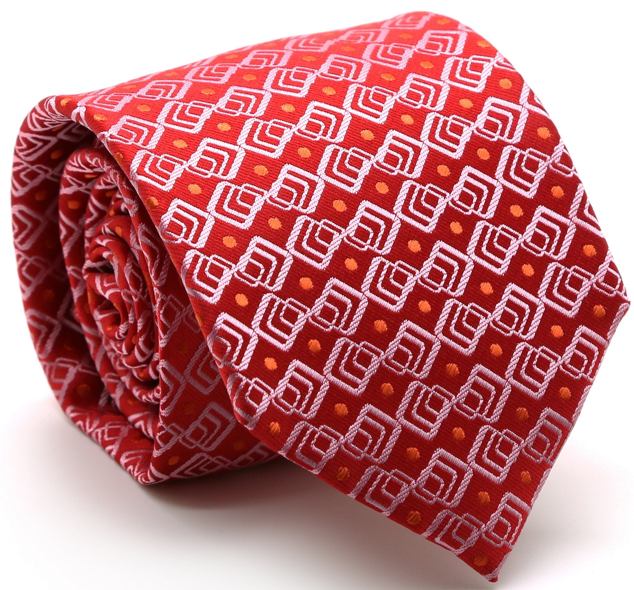 Mens Dads Classic Red Geometric Pattern Business Casual Necktie & Hanky Set G-4