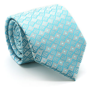 Mens Dads Classic Turquoise Geometric Pattern Business Casual Necktie & Hanky Set G-6