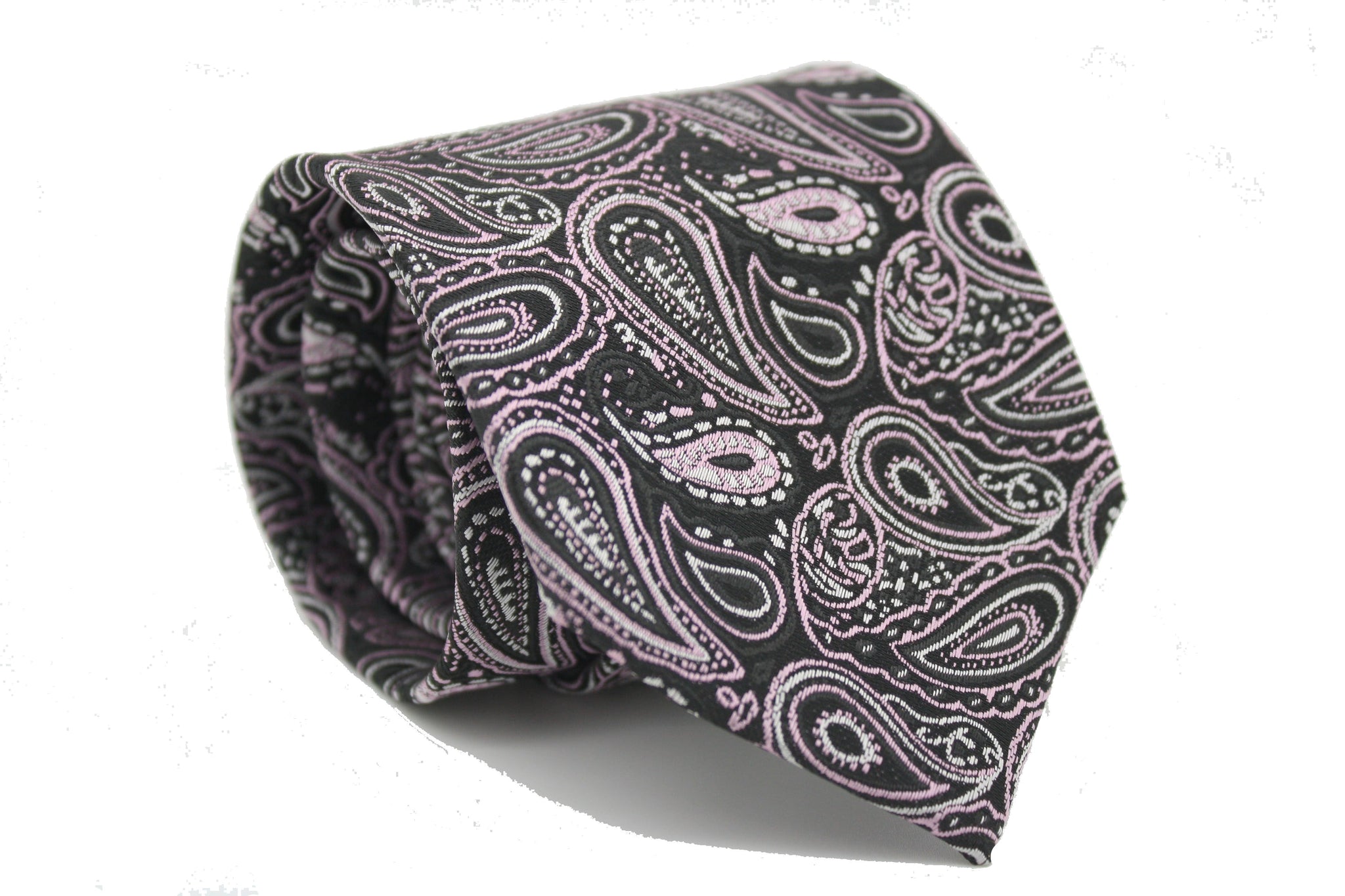 Mens Dads Classic Black Pink Paisley Pattern Business Casual Necktie & Hanky Set GF-2