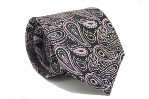Mens Dads Classic Black Pink Paisley Pattern Business Casual Necktie & Hanky Set GF-2
