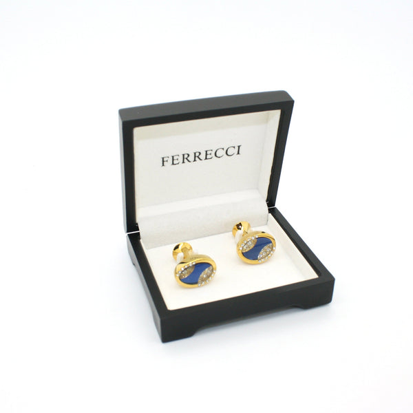 Goldtone Blue Sway Gemstone Cuff Links With Jewelry Box