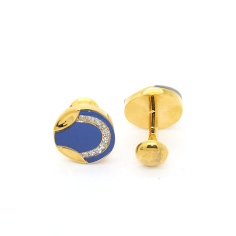 Goldtone Blue Glass Cuff Links With Jewelry Box