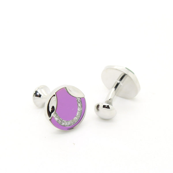 Silvertone Purple Glass Cuff Links With Jewelry Box