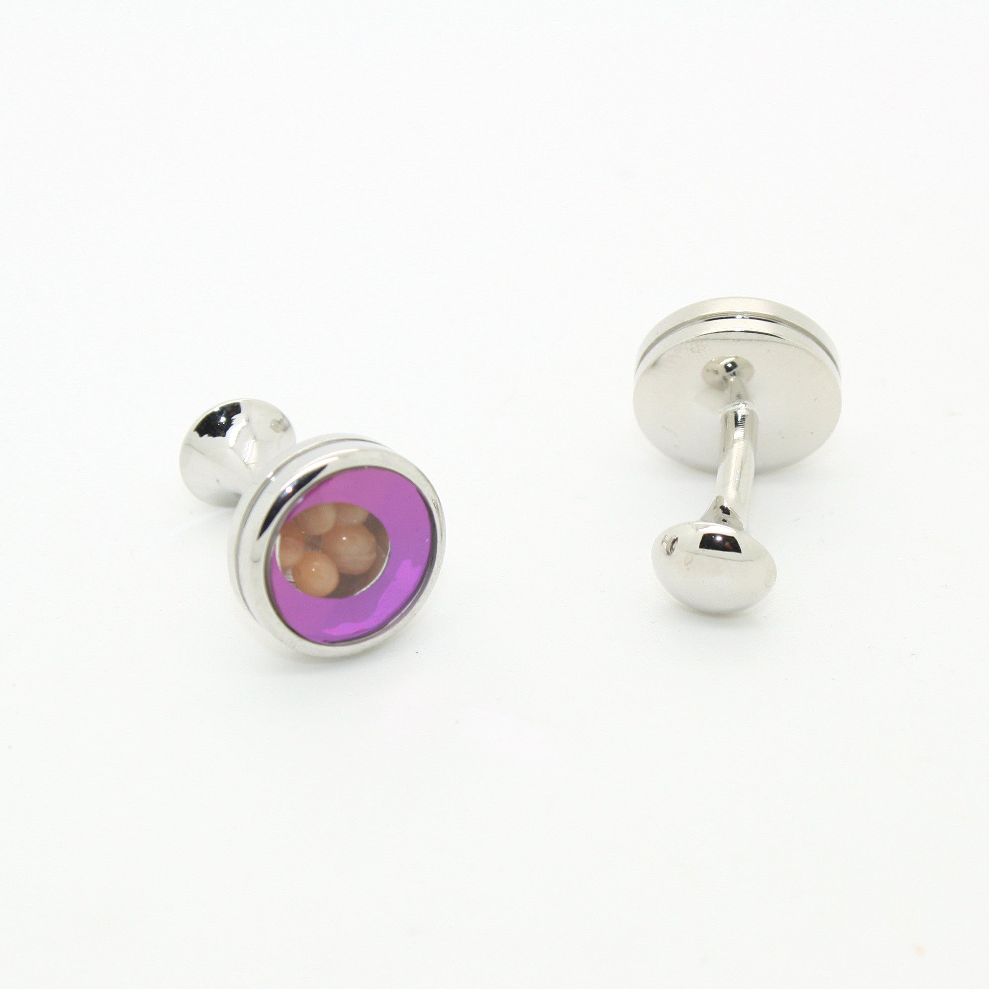 Silvertone Purple Glass Gemstone Cuff Links With Jewelry Box