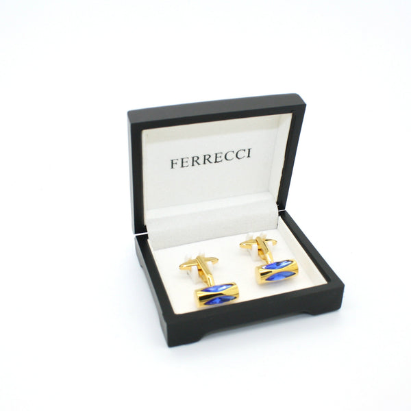 Goldtone Blue Opal Cuff Links With Jewelry Box