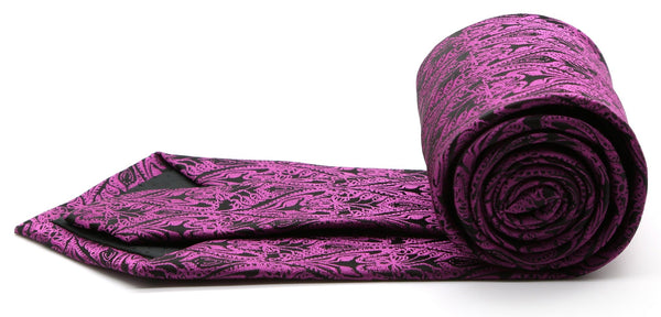 Mens Dads Classic Fuchsia Paisley Pattern Business Casual Necktie & Hanky Set GO-5