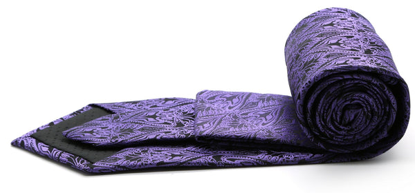 Mens Dads Classic Purple Paisley Pattern Business Casual Necktie & Hanky Set GO-6