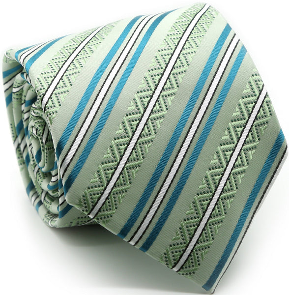 Mens Dads Classic Green Striped Pattern Business Casual Necktie & Hanky Set H-10
