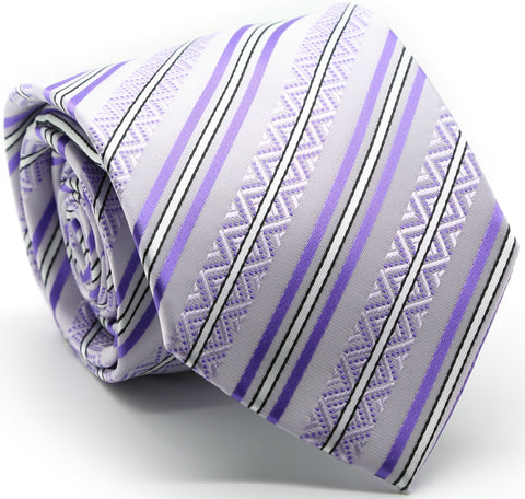 Mens Dads Classic Purple Striped Pattern Business Casual Necktie & Hanky Set H-12