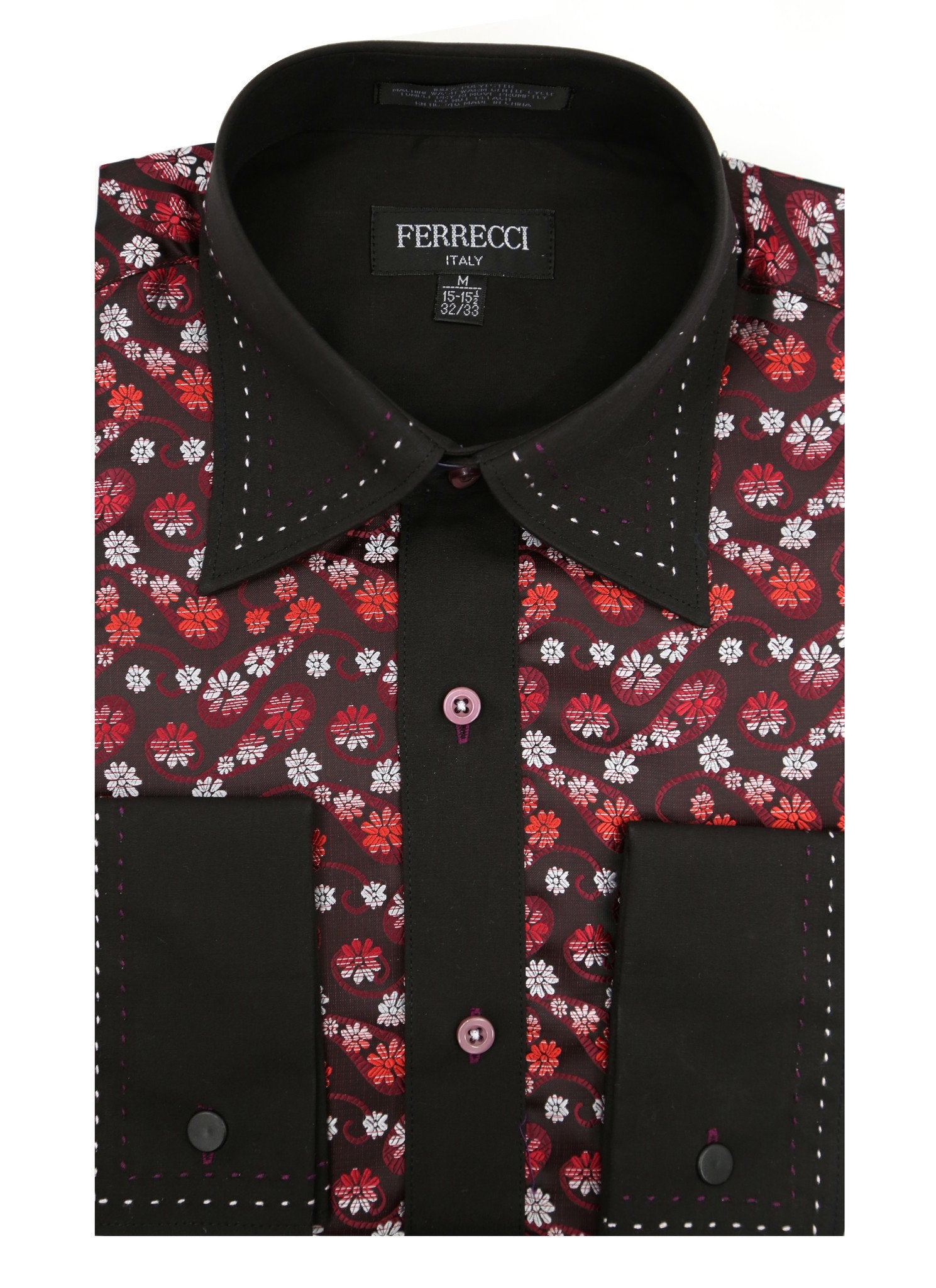 Ferrecci Men's Satine Hi-1001 Red & Black Flower Button Down Dress Shirt - FHYINC