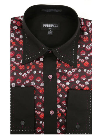 Ferrecci Men's Satine Hi-1001 Red & Black Flower Button Down Dress Shirt - FHYINC