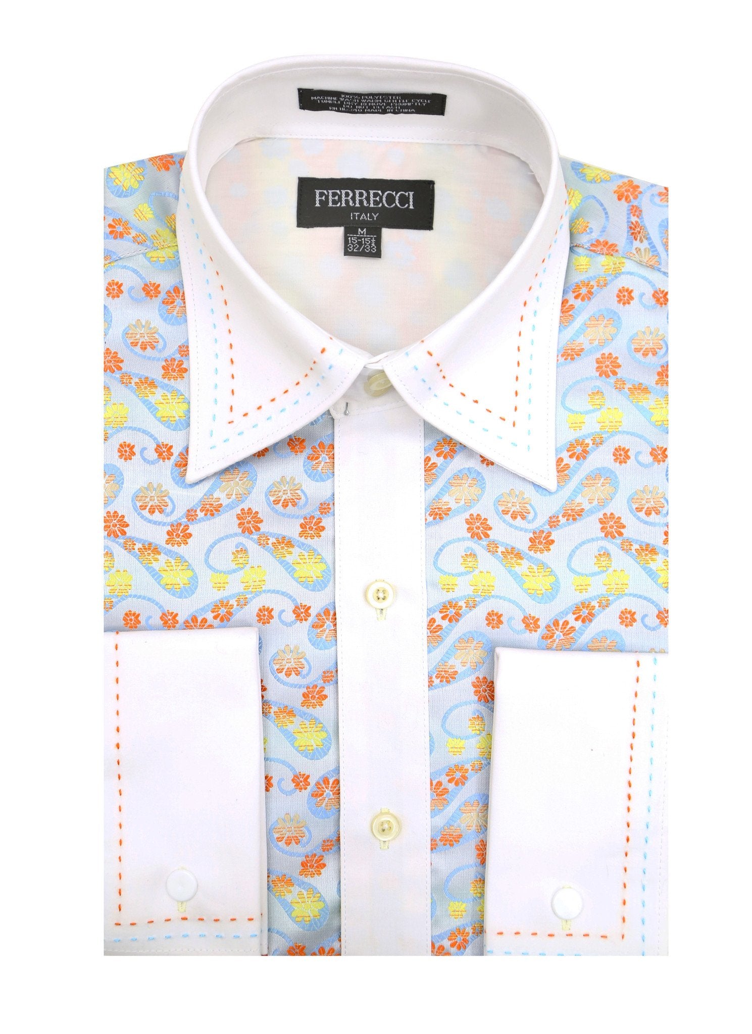 Ferrecci Men's Satine Hi-1002 Multi Color Flower Button Down Dress Shirt - FHYINC