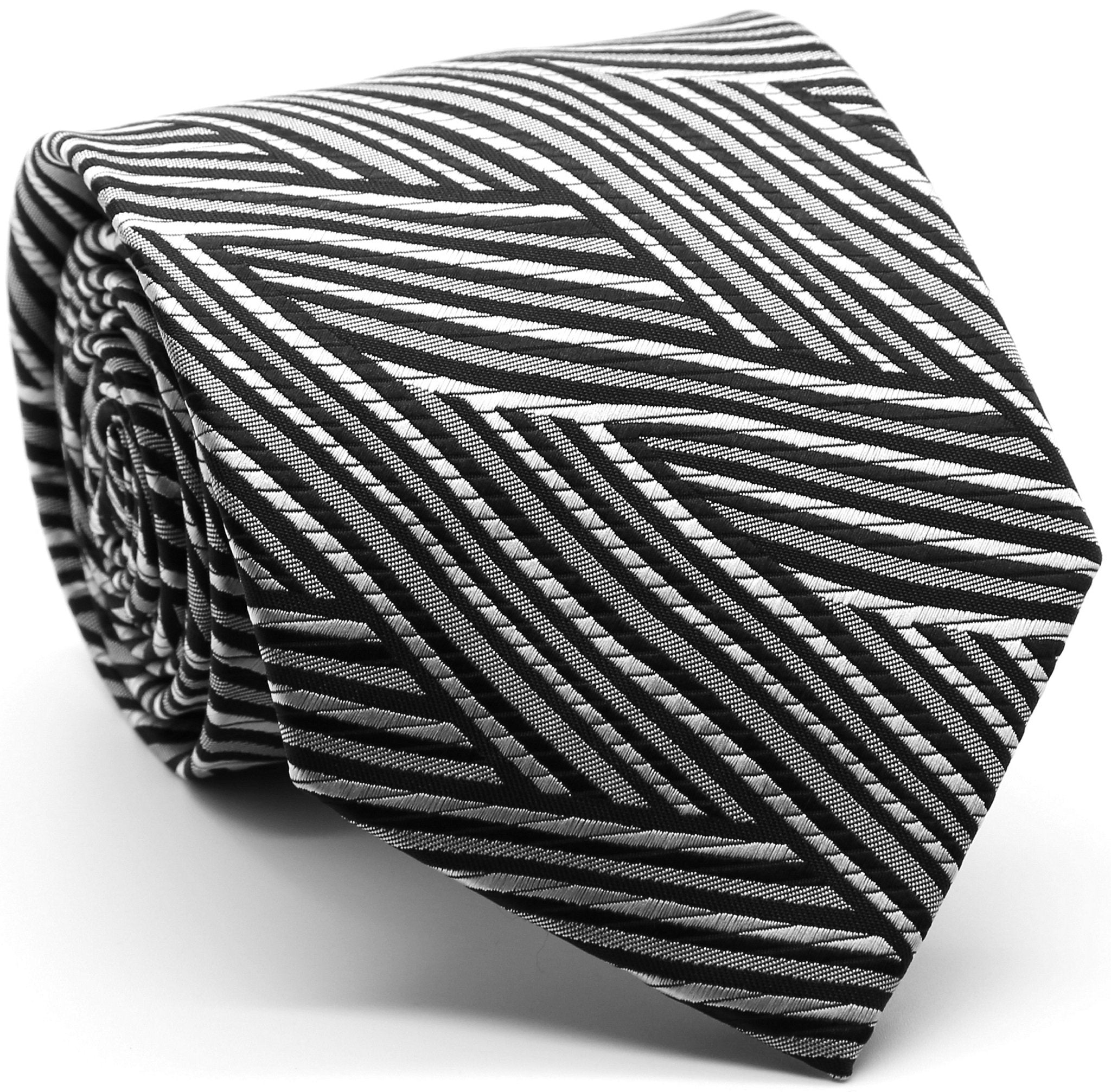 Mens Dads Classic Black Geometric Pattern Business Casual Necktie & Hanky Set IO-4