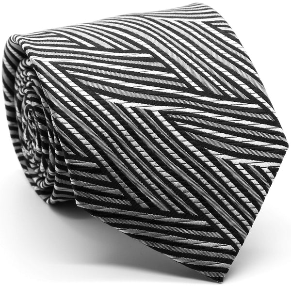 Mens Dads Classic Black Geometric Pattern Business Casual Necktie & Hanky Set IO-4
