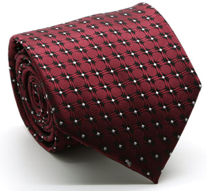 Mens Dads Classic Red Geometric Pattern Business Casual Necktie & Hanky Set K-6