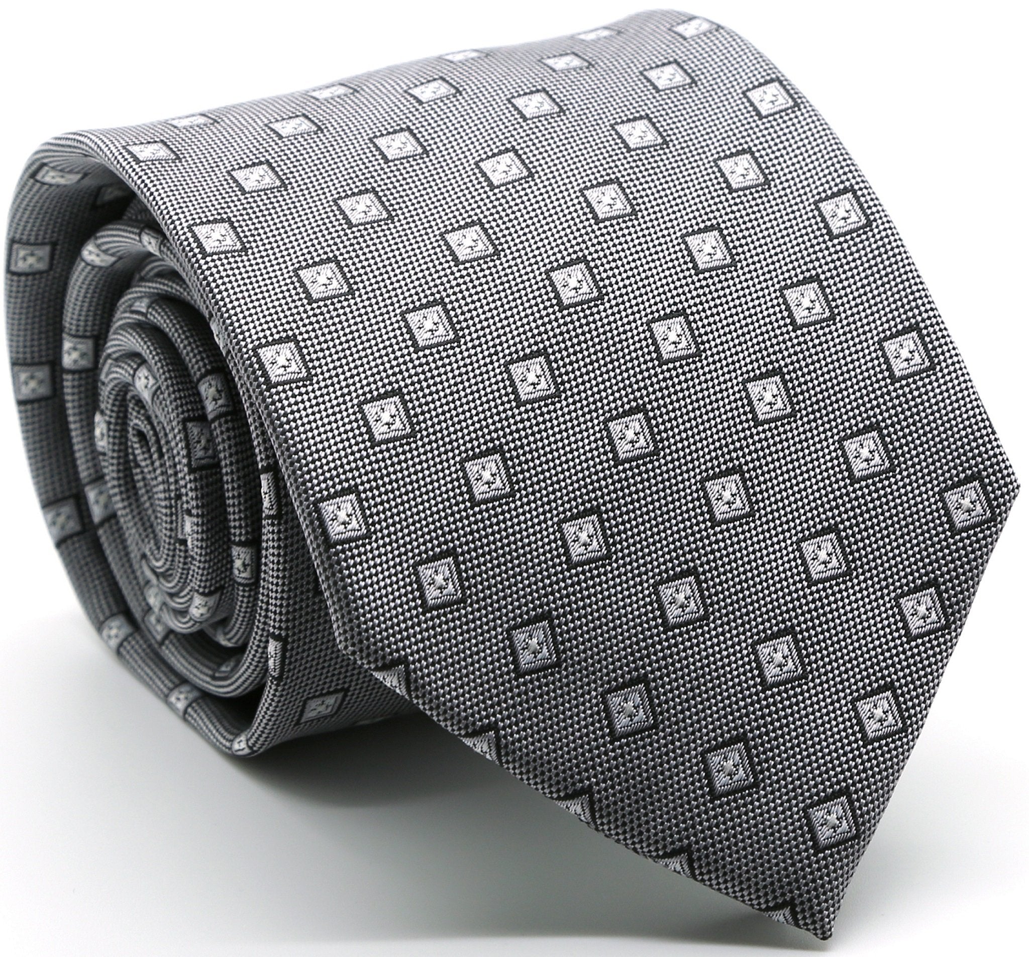 Mens Dads Classic Grey Geometric Pattern Business Casual Necktie & Hanky Set KO-3