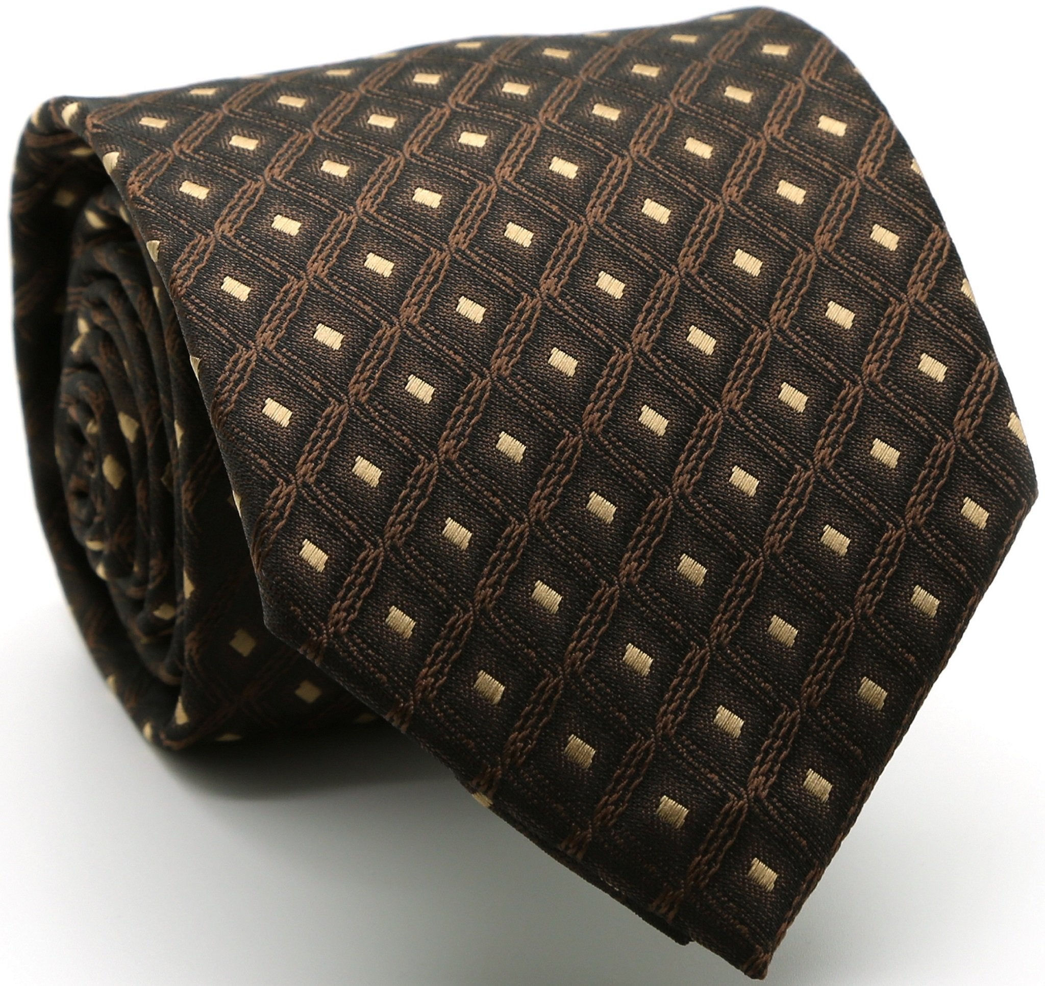 Mens Dads Classic Brown Geometric Pattern Business Casual Necktie & Hanky Set KO-9