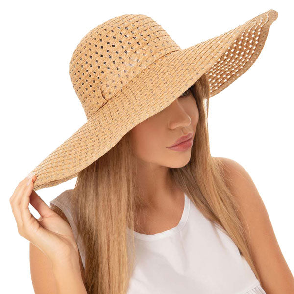 Khaki Cut Out Straw Sun Hat.  Keep your styles on even when you are relaxing at the pool or playing at the beach. Large, comfortable, and perfect for keeping the sun off of your face, neck, and shoulders Perfect summer, beach accessory. Ideal for travellers who are on vacation or just spending some time in the great outdoors.