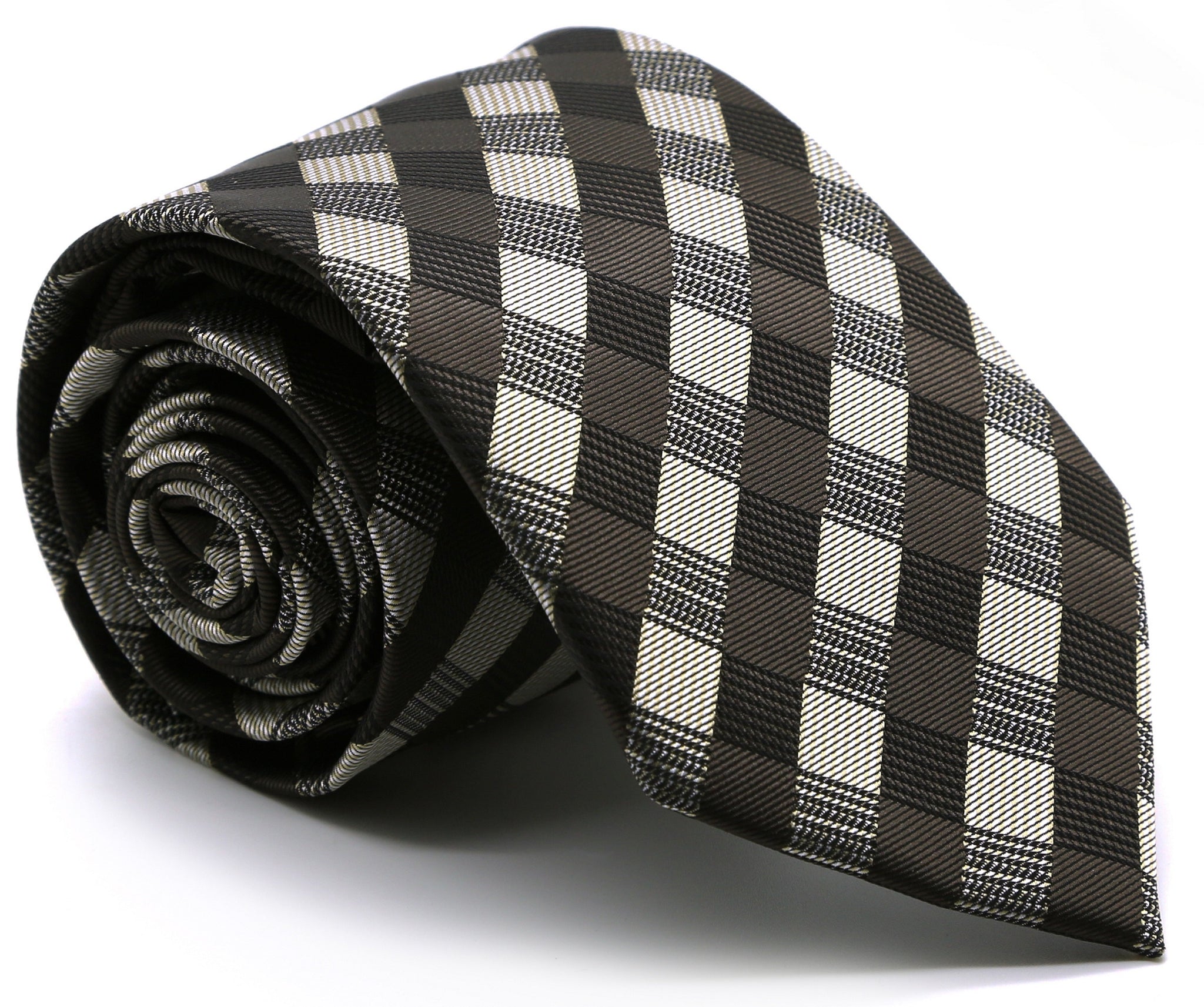Mens Dads Classic Brown Stripe Pattern Business Casual Necktie & Hanky Set L-4