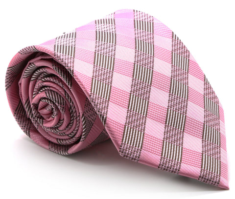 Mens Dads Classic Pink Stripe Pattern Business Casual Necktie & Hanky Set L-5