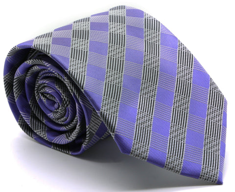 Mens Dads Classic Purple Stripe Pattern Business Casual Necktie & Hanky Set L-7