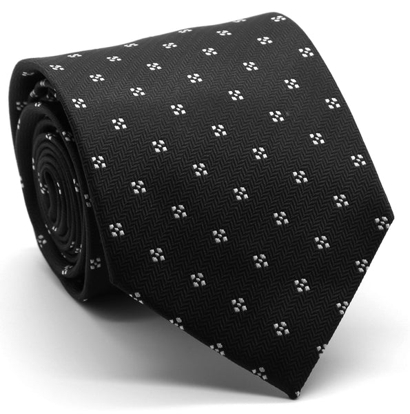 Mens Dads Classic Black Geometric Pattern Business Casual Necktie & Hanky Set LO-6