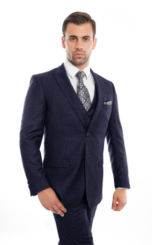 Navy 3-PC Slim Fit Stretch Suits For Men